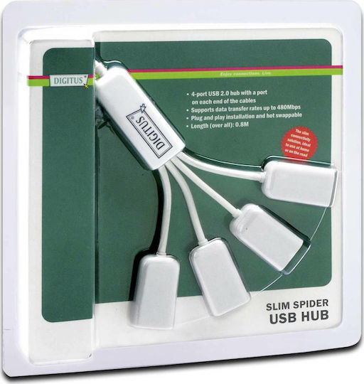 Digitus Hub 4 Θυρών USB 2.0 με σύνδεση USB-A Λευκό