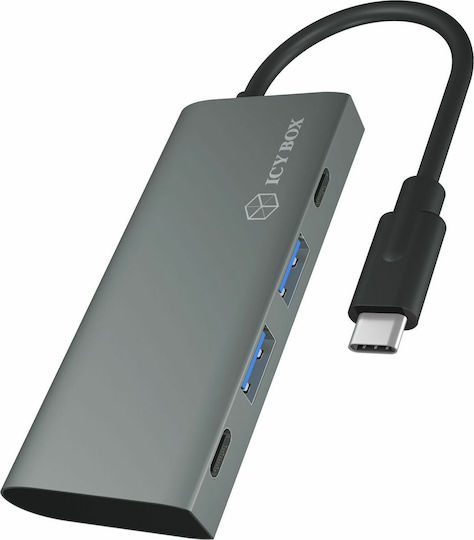 Icy Box USB 3.1 Хъб 4 порта с връзка USB-C Сив