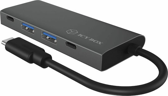 Icy Box USB 3.1 Хъб 4 порта с връзка USB-C Сив