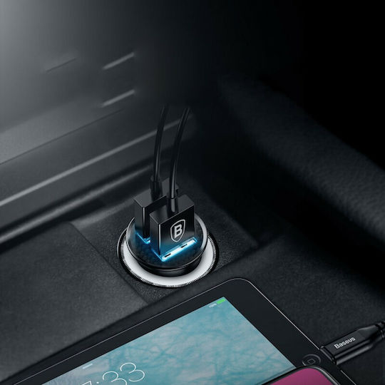 Baseus Car Charger 30W 5A Fast Charging with Ports: 2xUSB Black Color