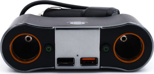 SPC ZNB02 Автомобилен Зарядно Устройство 80W 3.5A с 2xUSB-A Порта с Вграден Кабел и Волтметър Черен Цвят