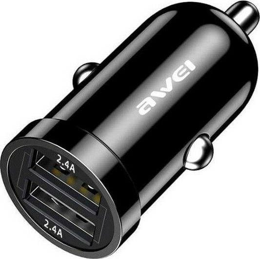 Awei Φορτιστής Αυτοκινήτου C-826 12W 2.4A Γρήγορης Φόρτισης με Θύρες: 2xUSB Μαύρος