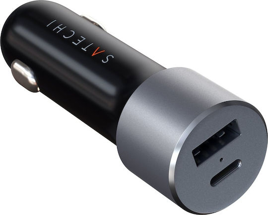 Satechi Car Charger 72W 3A with Ports 1xUSB 1xType-C Black Colour