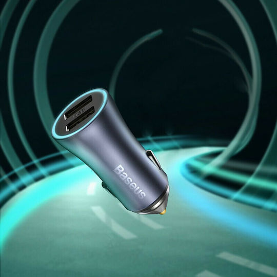 Baseus Auto-Ladegerät 40W 3A Schnellladung mit Anschlüssen: 2xUSB Gray Farbe