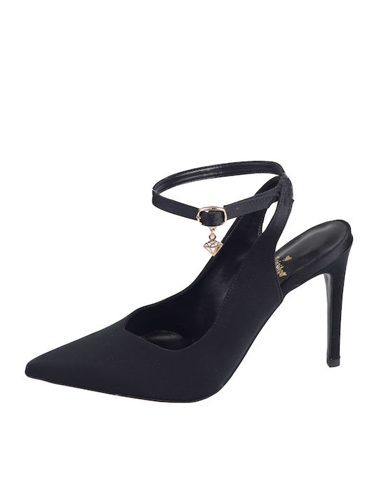 Pointed Toe Heel with Stiletto Heel & Strap Black M03-14482-34