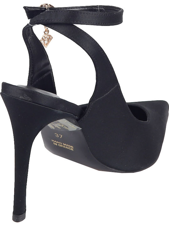 Pointed Toe Heel with Stiletto Heel & Strap Black M03-14482-34