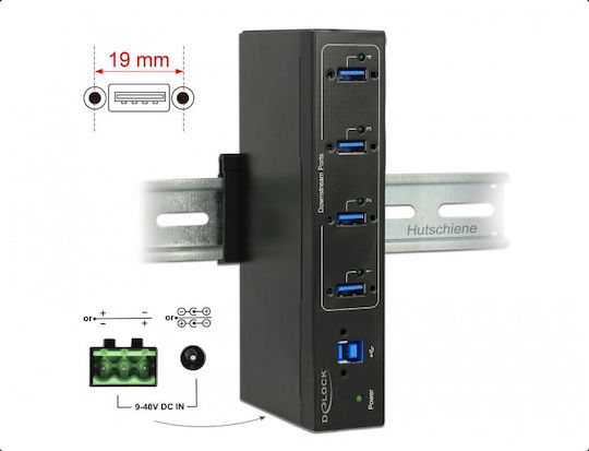DeLock USB-Hub 4 Anschlüsse USB 3.0 mit Anschluss an einen Computer USB-A