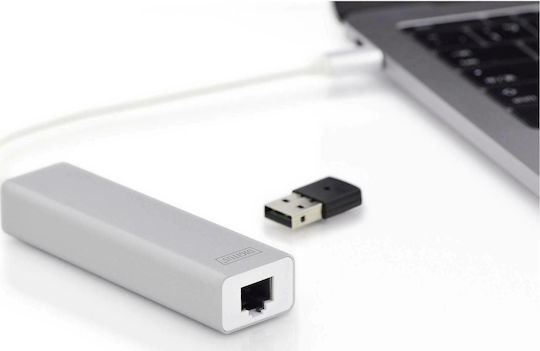 Digitus Hub USB 3 Porturi USB 3.0 cu Conectare USB-C Ethernet Argintiu