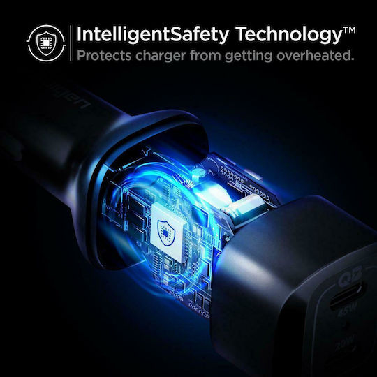 Spigen PC2000 Car Charger 65W 3A Fast Charging with Ports: 2xType-C Black Color