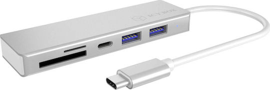 Icy Box USB-Hub 5 Anschlüsse USB 3.0 mit USB-C Anschluss Silber