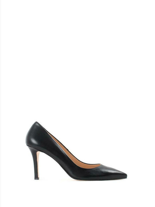 Leather Pointed Toe Stiletto Black High Heels