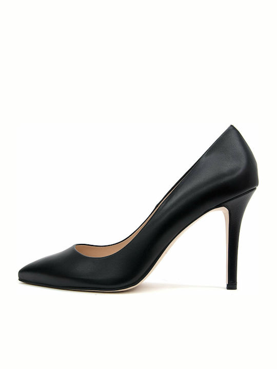 Leather Pointed Toe Stiletto Black High Heels