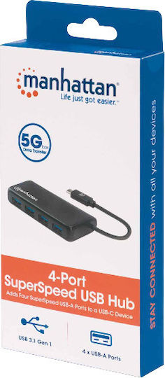 Manhattan IUSB31C-HUB430M Hub 4 Θυρών USB 3.2 με σύνδεση USB-C