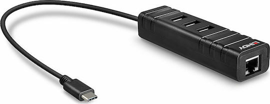 Lindy USB 3.1 3 Port Hub with USB-C / Ethernet Connection