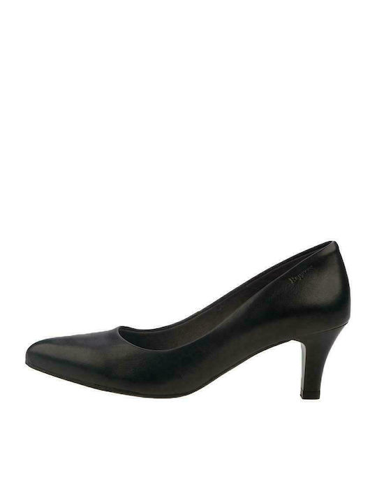 Leder Spitze Zehe Pumps mit Chunky Mittlerem Absatz Schwarz