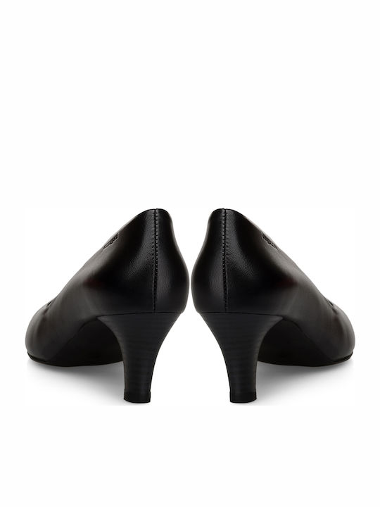 Leder Spitze Zehe Pumps mit Chunky Mittlerem Absatz Schwarz