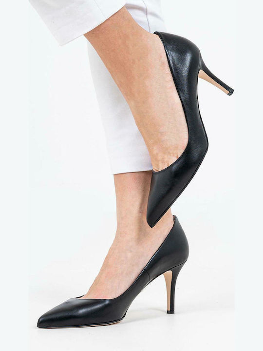 Leather Pointed Toe Stiletto Black High Heels