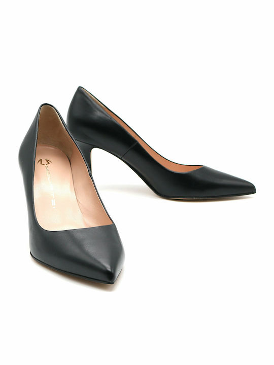 Leather Pointed Toe Stiletto Black High Heels