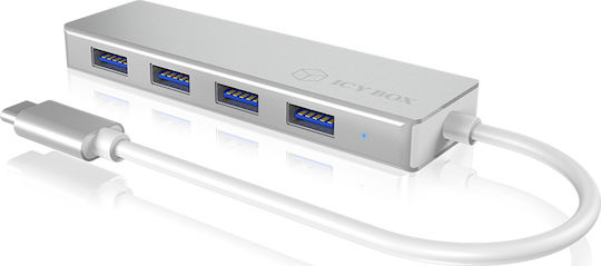 Icy Box USB-Hub Mit 4 Anschlüssen USB 3.0 Mit USB-C Anschluss Silber
