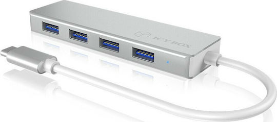 Icy Box USB-Hub Mit 4 Anschlüssen USB 3.0 Mit USB-C Anschluss Silber