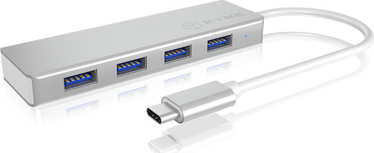 Icy Box USB-Hub Mit 4 Anschlüssen USB 3.0 Mit USB-C Anschluss Silber