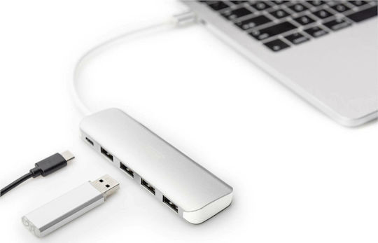 Digitus USB Хъб 5 Порта USB 3.0 с USB-C Връзка Сребрист