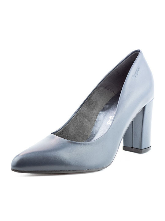Leather Pointed Toe Blue High Heels