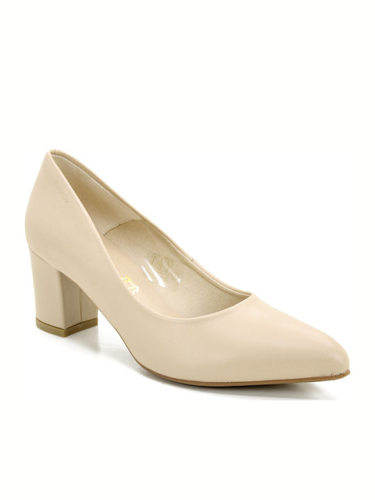 Leather Pointed Toe Beige Medium Heels