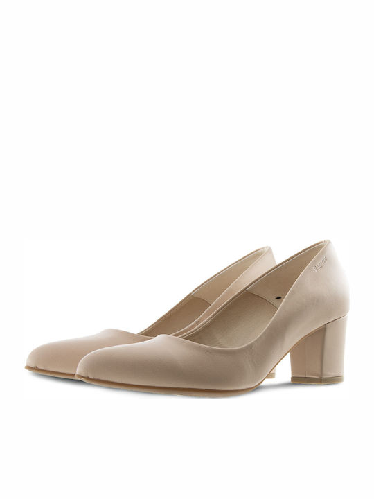 Leather Pointed Toe Beige Medium Heels