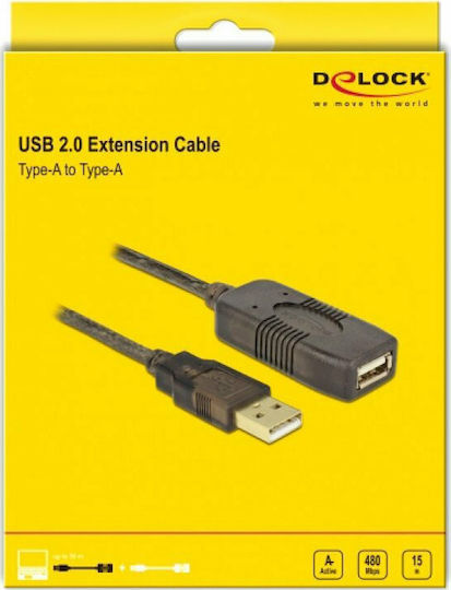 DeLock USB 2.0 Кабел USB-A мъжки - USB-A женски Черен 15м 82689