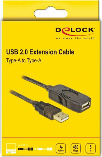 DeLock USB 2.0 Cable USB-A male - USB-A female Μαύρο 5m (82308)