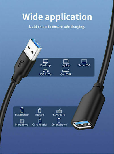Cabletime USB 3.0 Kabel USB-A-Stecker - USB-A-Buchse Schwarz 2m