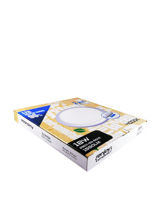 Elvhx Στρογγυλό Χωνευτό LED Panel 18W με Ψυχρό Λευκό Φως 6500K 22εκ.