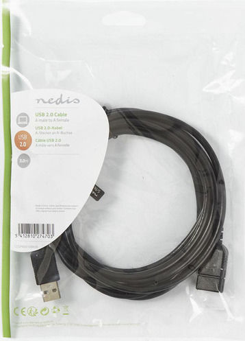 Nedis 3m USB 2.0 Cable A-Male to A-Female (CCGP60010BK30)
