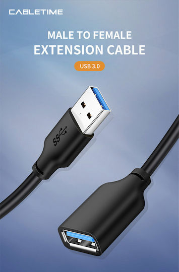 Cabletime USB 3.0 Kabel USB-A-Stecker - USB-A-Buchse Schwarz 1m