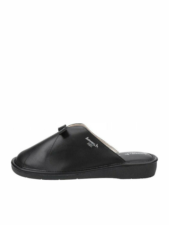 Leather Winter Women's Slippers Black