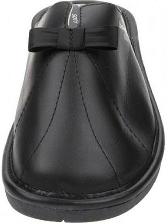 Leather Winter Women's Slippers Black