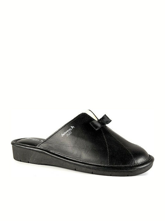 Leather Winter Women's Slippers Black
