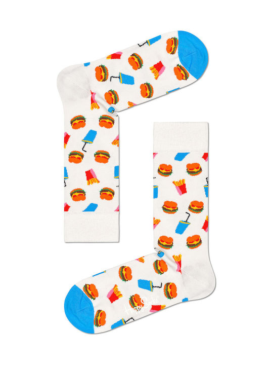 Happy Socks Burger Unisex Socks with Design White