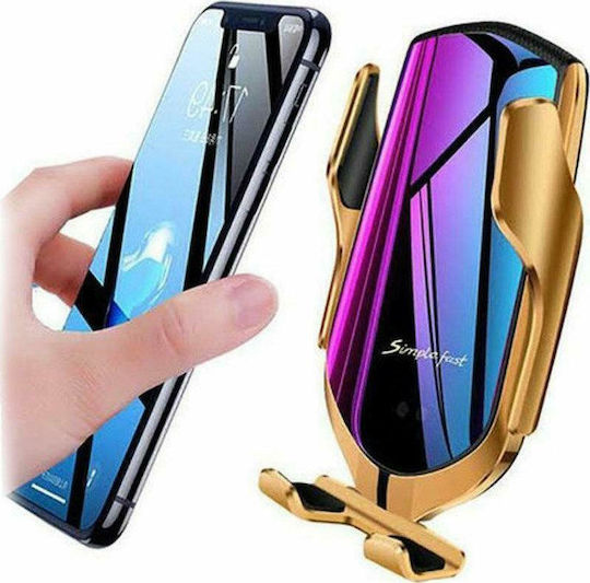 Hurtel Car Mobile Mount with Adjustable Hooks and Wireless Charging Gold