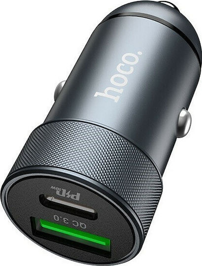 Hoco Z32B Geschwindigkeitssteigerung Handy-Autoladegerät 27W 4.5A Schnellladen mit Anschlüssen 1xUSB 1xType-C Gray Farbe