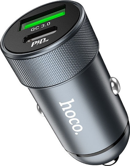Hoco Z32B Geschwindigkeitssteigerung Handy-Autoladegerät 27W 4.5A Schnellladen mit Anschlüssen 1xUSB 1xType-C Gray Farbe