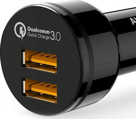 Aukey CC-T8 Car Charger 36W 3A Fast Charging with 2 USB Ports Micro-USB Cable Black Color