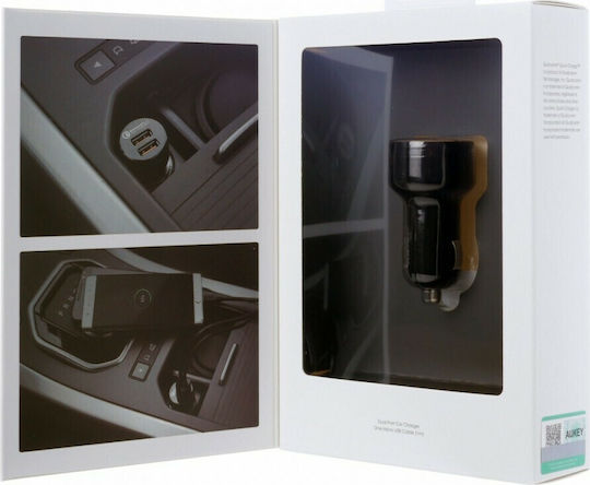 Aukey CC-T8 Car Charger 36W 3A Fast Charging with 2 USB Ports Micro-USB Cable Black Color