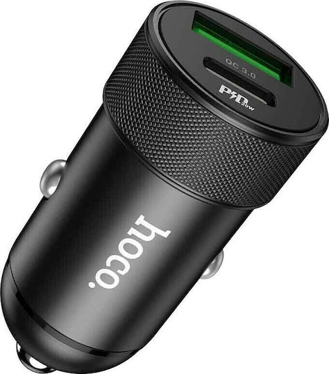 Hoco Z32B Auto-Ladegerät 27W 3A Schnellladen mit Anschlüssen 1xUSB 1xType-C Schwarz Farbe