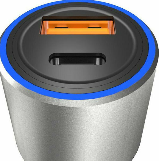 Dudao R4PQ Autoladegerät 22.5W 3A Schnellladen mit Anschlüssen: 1xUSB 1xType-C zusammen mit Kabeltyp Type-C Gray Farbe