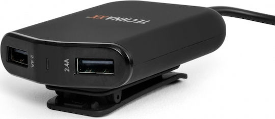 Technaxx Φορτιστής Αυτοκινήτου 6.5W 4.8A με Θύρες: 4xUSB-A μαζί με Καλώδιο Ενσωματωμένο Μαύρο Χρώμα