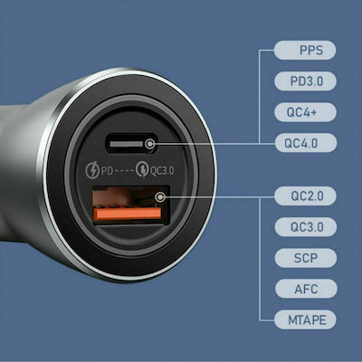 Remax Car Charger Silver RCC107 Total Intensity 3A with Ports: 1xUSB 1xType-C Silver