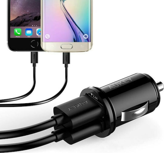 Aukey CC-S1 Car Charger 24W 4.8A with Ports: 2xUSB Black Color