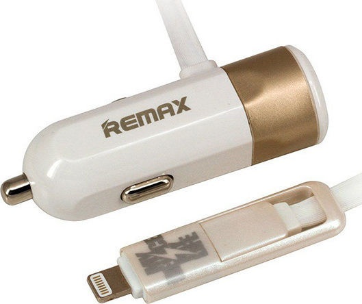 Remax RCC-102 Φορτιστής Αυτοκινήτου 3.4A με μία Θύρα: 1xUSB μαζί με Καλώδιο Lightning / Micro-USB Μαύρο Χρώμα